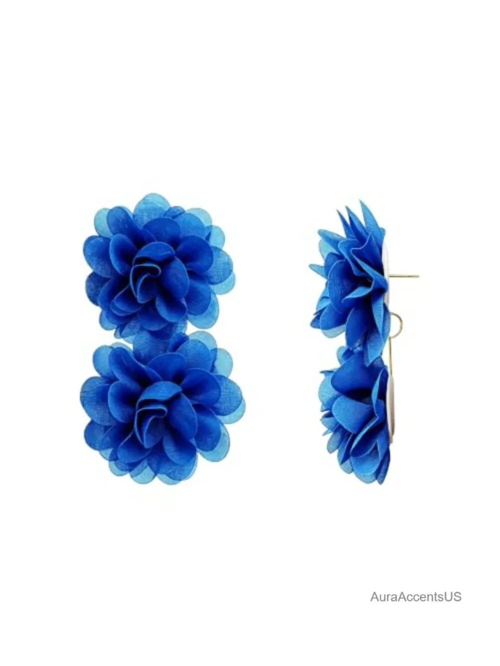 Oversized Double Layer Tulle Flower Stud Earrings Lightweight Mesh Statement